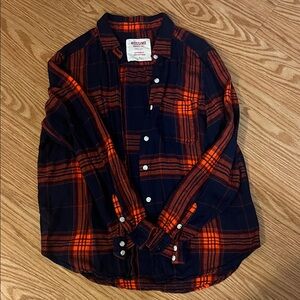 Mossimo Supply Co. Women's Navy and Orange Plaid Button-Down Shirt
